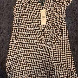 Lauren Ralph Lauren Black and Pearl Houndstooth long top